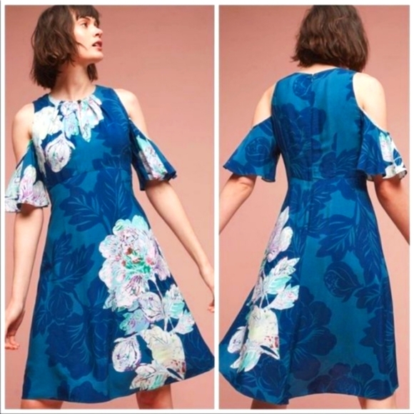 Anthropologie Maeve "Elia" Floral Open Shoulder Midi Dress Size 8 - Picture 2 of 13